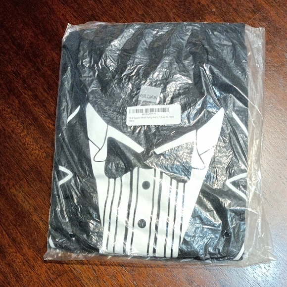 Gildan Other - Gildan Black Short-Sleeve Tee with White Tuxedo Graphic